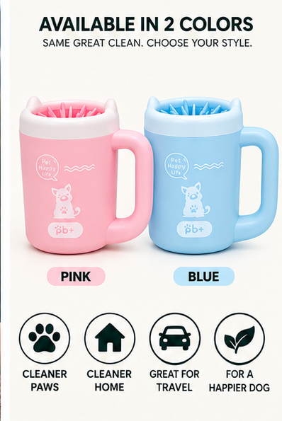 Larkhound dog paw cleaner cup in pink and blue