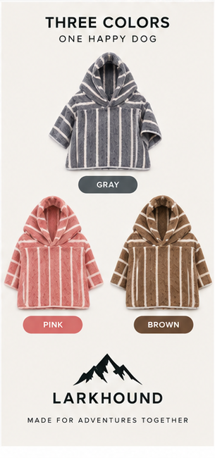 Larkhound dog drying towel in gray, pink and brown